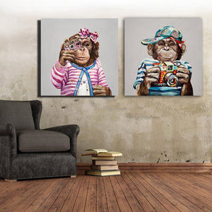 Modern Abstract Shooting Monkey in Colorful Clothes Cartoon Canvas Painting Animals Funny - SallyHomey Life's Beautiful