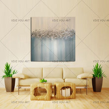 Load image into Gallery viewer, Large Abstract Painting Original Texture Modern Sky Light Blue Silver And Gold Foil Metal Glitter White Painting Hand pained