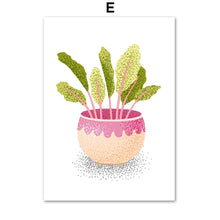 Load image into Gallery viewer, Cartoon Potted Cactus Leaf Flower Wall Art Canvas Painting Nordic Poster And Prints Plants Wall Pictures For Living Room Decor - SallyHomey Life's Beautiful