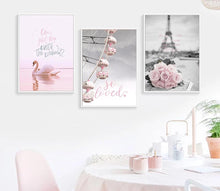 Load image into Gallery viewer, Eiffel Tower Girl Wall Art Canvas Fashion Poster Pink City Landscape Print Painting Nordic Decoration Picture Living Room Decor - SallyHomey Life's Beautiful
