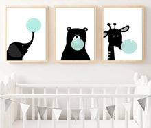 Load image into Gallery viewer, Black White Bear Elephant Bubble Wall Art Canvas Poster Cartoon Animal Nursery Print Painting Nordic Picture Kid Room Decoration - SallyHomey Life's Beautiful