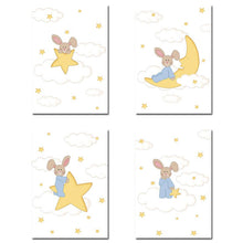 Load image into Gallery viewer, Kawaii Bunny Moon Nursery Wall Art Canvas Poster and Print Yellow Cartoon Painting Decoration Picture Nordic Kids Bedroom Decor - SallyHomey Life's Beautiful