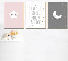Load image into Gallery viewer, Cute Moon Star Baby Nursery Wall Art Canvas Posters Prints Cartoon Painting Nordic Kids Decoration Picture Baby Bedroom Decor - SallyHomey Life's Beautiful