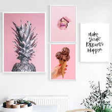 Load image into Gallery viewer, Pineapple Fashion Girl Ice Cream Quotes Wall Art Canvas Painting Nordic Posters And Prints Wall Pictures For Living Room Decor - SallyHomey Life's Beautiful