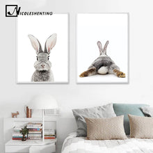 Load image into Gallery viewer, Baby Woodland Animal Rabbit Tail Canvas Funny Poster Wall Art Nursery Print Painting Nordic Kids Decoration Pictures Room Decor - SallyHomey Life's Beautiful