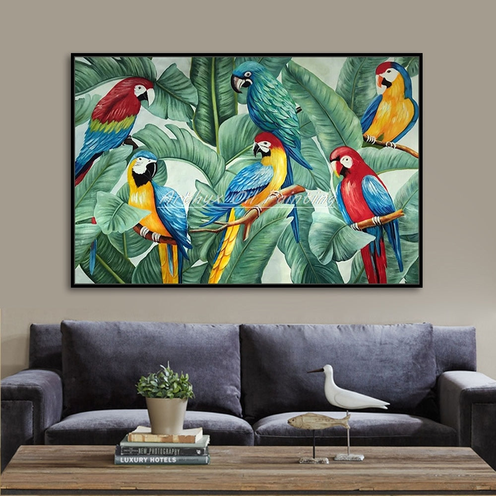 Large Size Hand Painted Parrot Animals Oil Paintings Modern Abstract C –  SallyHomey Life's Beautiful, image size:1000x1000