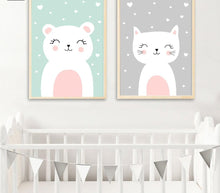 Load image into Gallery viewer, Kawaii Wall Art Canvas Nursery Poster Print Cartoon Cat Rabbit Painting Nordic Kids Decoration Picture Baby Living Room Decor - SallyHomey Life's Beautiful
