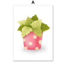 Load image into Gallery viewer, Cartoon Potted Cactus Leaf Flower Wall Art Canvas Painting Nordic Poster And Prints Plants Wall Pictures For Living Room Decor - SallyHomey Life's Beautiful