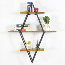 Load image into Gallery viewer, Living room diamond bookshelf iron art solid wood partition wall shelf bar bar wall decoration wall shelf 030 y - SallyHomey Life's Beautiful
