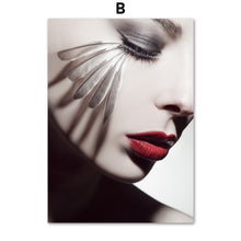 Load image into Gallery viewer, Fashion Sexy Girl Red Lips Feather Wall Art Canvas Painting Nordic Posters And Prints Wall Pictures For Living Room Salon Decor - SallyHomey Life's Beautiful