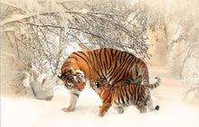Load image into Gallery viewer, Animal Posters and Prints Wall Art Canvas Painting Flowers Two Tigers in the Snow Pictures for Living Room Home Decor No Frame - SallyHomey Life's Beautiful