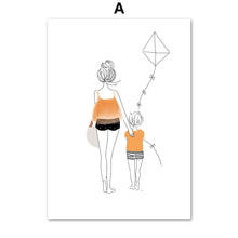 Load image into Gallery viewer, Cartoon Girl Boy Woman Kite Minimalism Wall Art Canvas Painting Nordic Posters And Prints Wall Pictures Kids Room Nursery Decor - SallyHomey Life's Beautiful