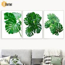 Load image into Gallery viewer, Green Fresh Leaf Monstera Plant Wall Art Canvas Painting Nordic Posters And Prints Wall Pictures For Living Room Bedroom Decor - SallyHomey Life's Beautiful