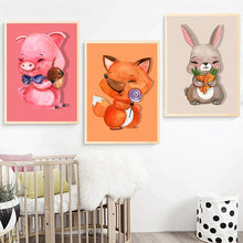 Load image into Gallery viewer, Cartoon Animals Posters and Prints Wall Art Canvas Painting Cute Pig, Bunny, Fox Decorative Paintings for Living Room Home Decor - SallyHomey Life's Beautiful