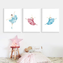 Load image into Gallery viewer, Cute Cartoon Ballet Dancer Girl Wall Art Canvas Painting Nordic Posters And Prints Wall Pictures For Kids Room Nursery Decor - SallyHomey Life's Beautiful