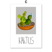 Load image into Gallery viewer, Cartoon Green Potted Cactus Quotes Wall Art Canvas Painting Nordic Posters And Prints Plants Wall Pictures For Living Room Decor - SallyHomey Life's Beautiful