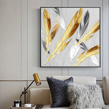 Load image into Gallery viewer, 100% Hand Painted Abstract Golden Feather Painting On Canvas Wall Art Wall Adornment Pictures Painting For Live Room Home Decor