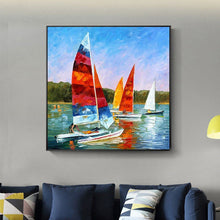 Load image into Gallery viewer, 100% Hand Painted Abstract Sailboat Art Oil Painting On Canvas Wall Art Frameless Picture Decoration For Live Room Home Decor