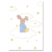 Load image into Gallery viewer, Kawaii Bunny Moon Nursery Wall Art Canvas Poster and Print Yellow Cartoon Painting Decoration Picture Nordic Kids Bedroom Decor - SallyHomey Life's Beautiful