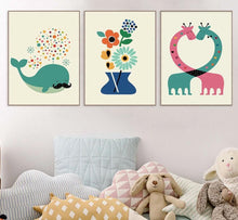 Load image into Gallery viewer, Nordic Art Cartoon Animal Poster Elephant Giraffe Tiger Minimalist Canvas Painting Nursery Picture Children Room Decoration 340 - SallyHomey Life's Beautiful