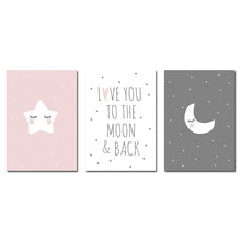 Load image into Gallery viewer, Cute Moon Star Baby Nursery Wall Art Canvas Posters Prints Cartoon Painting Nordic Kids Decoration Picture Baby Bedroom Decor - SallyHomey Life's Beautiful