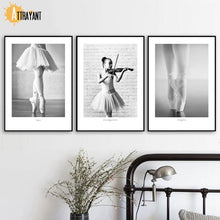 Load image into Gallery viewer, Black White Ballet Dance Girl Violin Wall Art Canvas Painting Nordic Posters And Prints Wall Pictures For Living Room Home Decor - SallyHomey Life's Beautiful