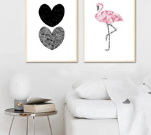 Load image into Gallery viewer, Geometry Flamingo Heart Wall Art Canvas Posters and Prints Nordic Style Abstract Painting Wall Picture Modern Home Decoration - SallyHomey Life's Beautiful