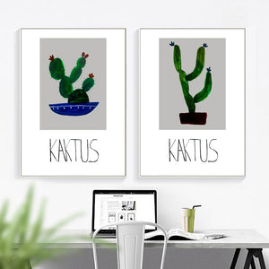 Cartoon Green Potted Cactus Quotes Wall Art Canvas Painting Nordic Posters And Prints Plants Wall Pictures For Living Room Decor - SallyHomey Life's Beautiful