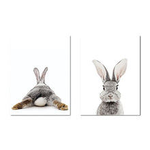 Load image into Gallery viewer, Baby Woodland Animal Rabbit Tail Canvas Funny Poster Wall Art Nursery Print Painting Nordic Kids Decoration Pictures Room Decor - SallyHomey Life's Beautiful