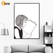 Load image into Gallery viewer, Girl Portrait Book Minimalist Black White Wall Art Print Canvas Painting Nordic Posters And Prints Wall Pictures For Living Room - SallyHomey Life's Beautiful