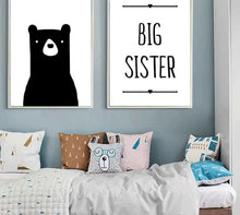Load image into Gallery viewer, Kawaii Black White Bear Heart Cartoon Wall Art canvas Posters Nursery Print Nordic Style Painting Picture Children Room Decor - SallyHomey Life's Beautiful