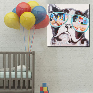 Abstract Animal Canvas Painting Cute Pug with Colorful Glasses Digital Printed Poster Wall Painting for Baby Bedroom Home Decor - SallyHomey Life's Beautiful