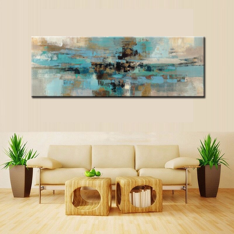 Modern Abstract Oil Painting Light Blue Canvas Painting Print Poster W 