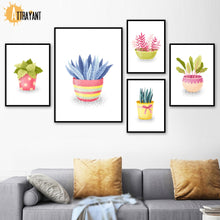 Load image into Gallery viewer, Cartoon Potted Cactus Leaf Flower Wall Art Canvas Painting Nordic Poster And Prints Plants Wall Pictures For Living Room Decor - SallyHomey Life's Beautiful