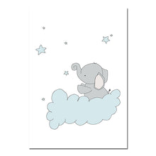Load image into Gallery viewer, Baby Nursery Wall Art Canvas Print Cartoon Blue Elephant Poster Painting Decorative Picture Nordic Kids Boys Bedroom Decoration - SallyHomey Life's Beautiful