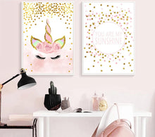 Load image into Gallery viewer, Pink Unicorn Poster Nursery Quotes Art Wall Canvas Print Painting Nordic Style Decorative Picture Baby Girl Bedroom Decoration - SallyHomey Life's Beautiful
