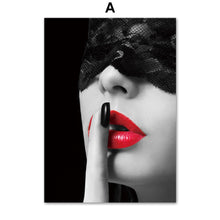 Load image into Gallery viewer, Fashion Sexy Girl Red Lips Feather Wall Art Canvas Painting Nordic Posters And Prints Wall Pictures For Living Room Salon Decor - SallyHomey Life's Beautiful