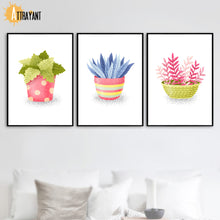 Load image into Gallery viewer, Cartoon Potted Cactus Leaf Flower Wall Art Canvas Painting Nordic Poster And Prints Plants Wall Pictures For Living Room Decor - SallyHomey Life's Beautiful