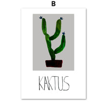 Load image into Gallery viewer, Cartoon Green Potted Cactus Quotes Wall Art Canvas Painting Nordic Posters And Prints Plants Wall Pictures For Living Room Decor - SallyHomey Life's Beautiful