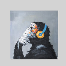 Load image into Gallery viewer, Print Modern Abstract Thinking Monkey with Headphone Cartoon Canvas Painting Animals Funny Wall Art Home Decor for Living Room - SallyHomey Life&#39;s Beautiful