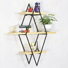Load image into Gallery viewer, Living room diamond bookshelf iron art solid wood partition wall shelf bar bar wall decoration wall shelf 030 y - SallyHomey Life's Beautiful