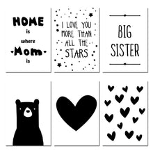 Load image into Gallery viewer, Kawaii Black White Bear Heart Cartoon Wall Art canvas Posters Nursery Print Nordic Style Painting Picture Children Room Decor - SallyHomey Life's Beautiful