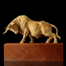 Load image into Gallery viewer, Solid wood Charging Bull Wood carving Wall Street  desktop decoration zodiac town large cow ornaments new year crafts carved