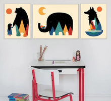 Load image into Gallery viewer, Nordic Art Cartoon Animal Poster Elephant Bear Wolf Minimalist Canvas Painting Nursery Wall Picture Kids Baby Room Decoration - SallyHomey Life's Beautiful