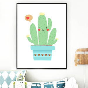 Cartoon Abstract Cute Succulent Cactus Wall Art Canvas Painting Nordic Posters And Prints Wall Pictures Baby Kids Room Decor - SallyHomey Life's Beautiful