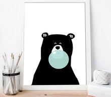 Load image into Gallery viewer, Black White Bear Elephant Bubble Wall Art Canvas Poster Cartoon Animal Nursery Print Painting Nordic Picture Kid Room Decoration - SallyHomey Life's Beautiful