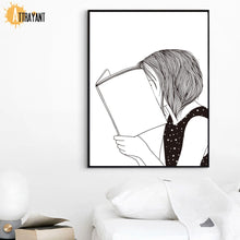 Load image into Gallery viewer, Girl Portrait Book Minimalist Black White Wall Art Print Canvas Painting Nordic Posters And Prints Wall Pictures For Living Room - SallyHomey Life's Beautiful