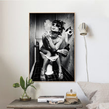 Load image into Gallery viewer, Modern Black White Portrait Posters and Prints Wall Art Canvas Painting Sexy Women Smoke and Drink Picture for Living Room Decor - SallyHomey Life's Beautiful