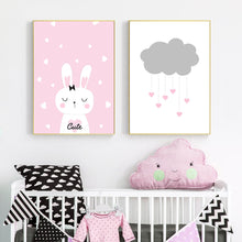 Load image into Gallery viewer, Baby Girl Nursery Wall Art Canvas Poster Print Pink Cartoon Rabbit Balloon Painting Nordic Decoration Picture Kids Bedroom Decor - SallyHomey Life's Beautiful