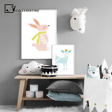 Load image into Gallery viewer, Baby Nursery Wall Art Canvas Posters Prints Cartoon Deer Rabbit Painting Nordic Kids Decoration Picture Children Bedroom Decor - SallyHomey Life's Beautiful